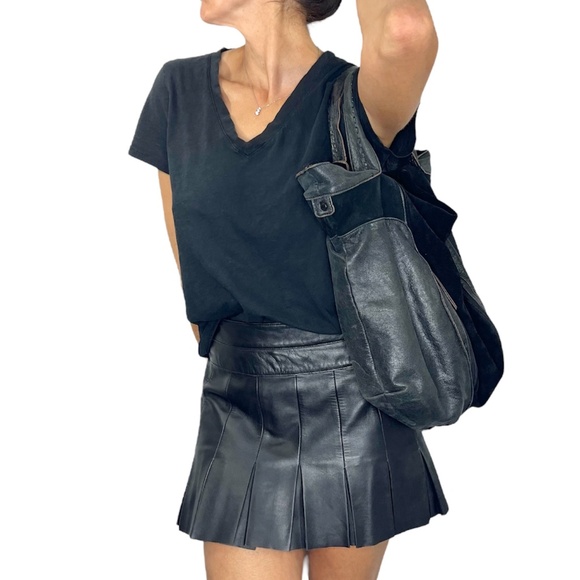 BCBGMaxAzria black suede distressed leather top zip slouchy shoulder tote bag - Picture 1 of 16